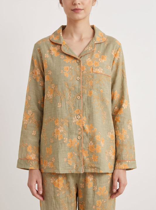 Celia Green Botanical Long-Sleeve Cotton Pajama Set - WhisperLinens