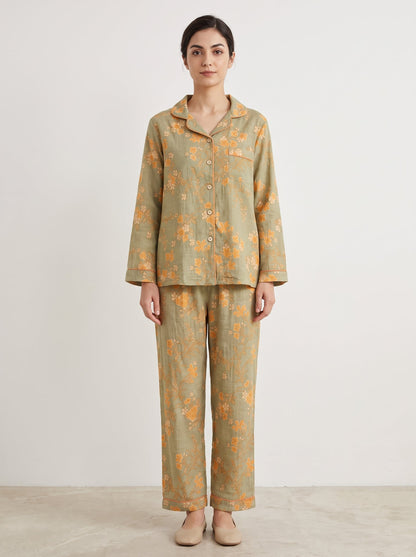 Celia Green Botanical Long-Sleeve Cotton Pajama Set - WhisperLinens