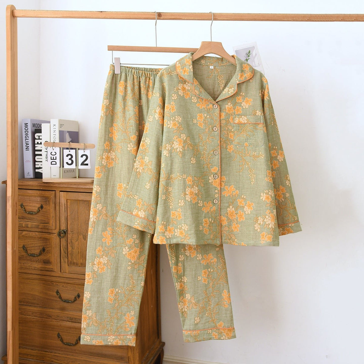 Celia Green Botanical Long-Sleeve Cotton Pajama Set - WhisperLinens