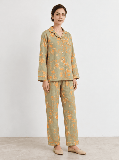 Celia Green Botanical Long-Sleeve Cotton Pajama Set - WhisperLinens