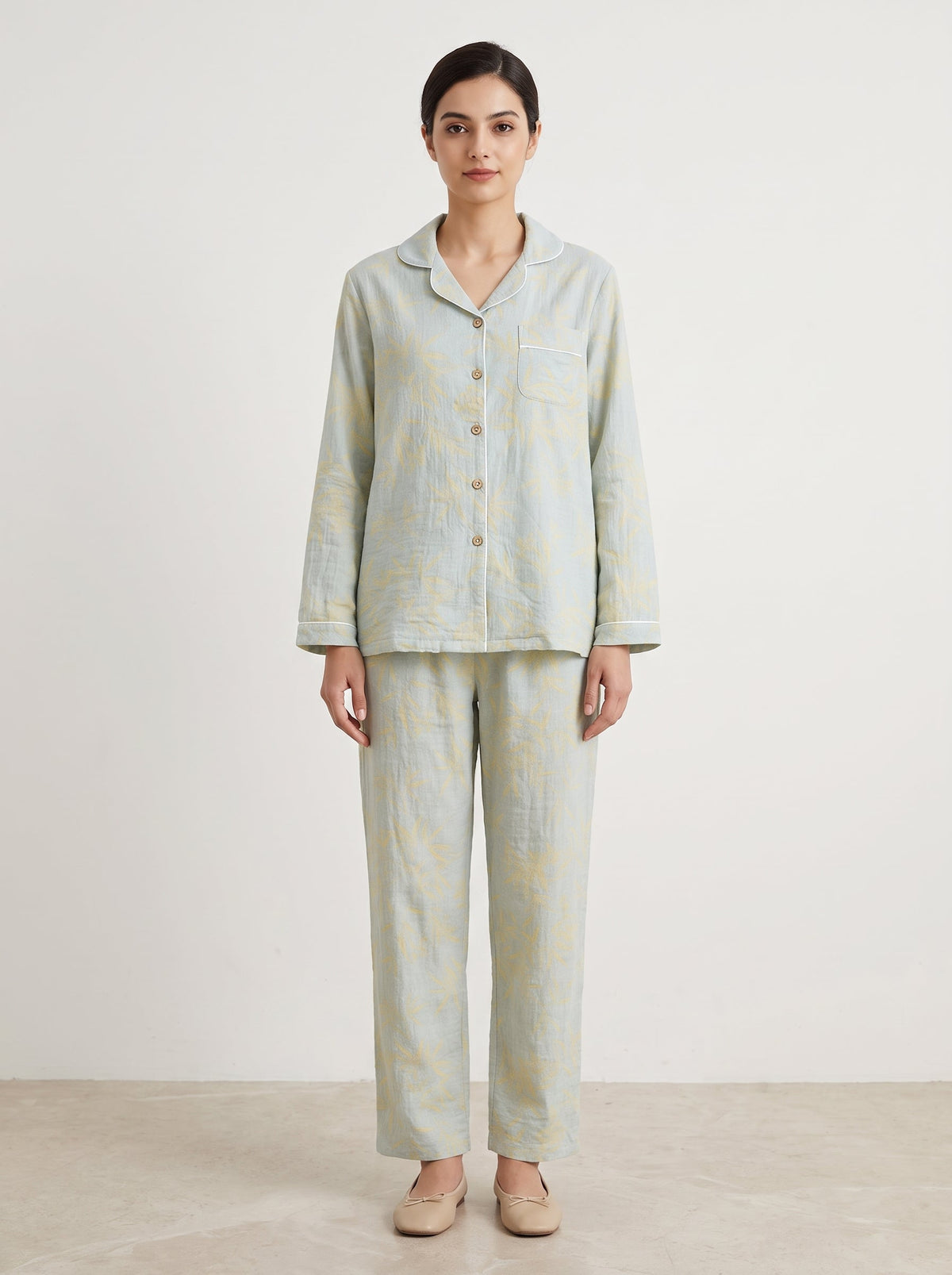 Celia Green Botanical Long-Sleeve Cotton Pajama Set - WhisperLinens