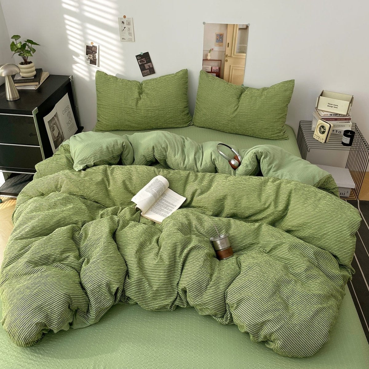 Olive Green - Cloud Weave Textured Bedding Collection - WhisperLinens