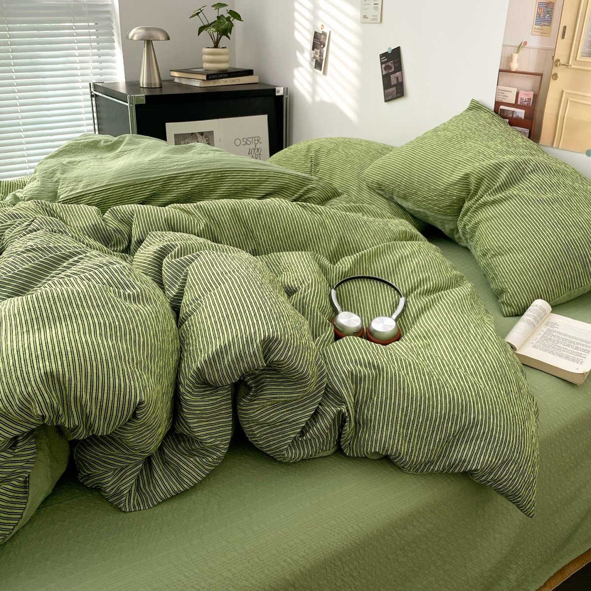 Olive Green - Cloud Weave Textured Bedding Collection - WhisperLinens