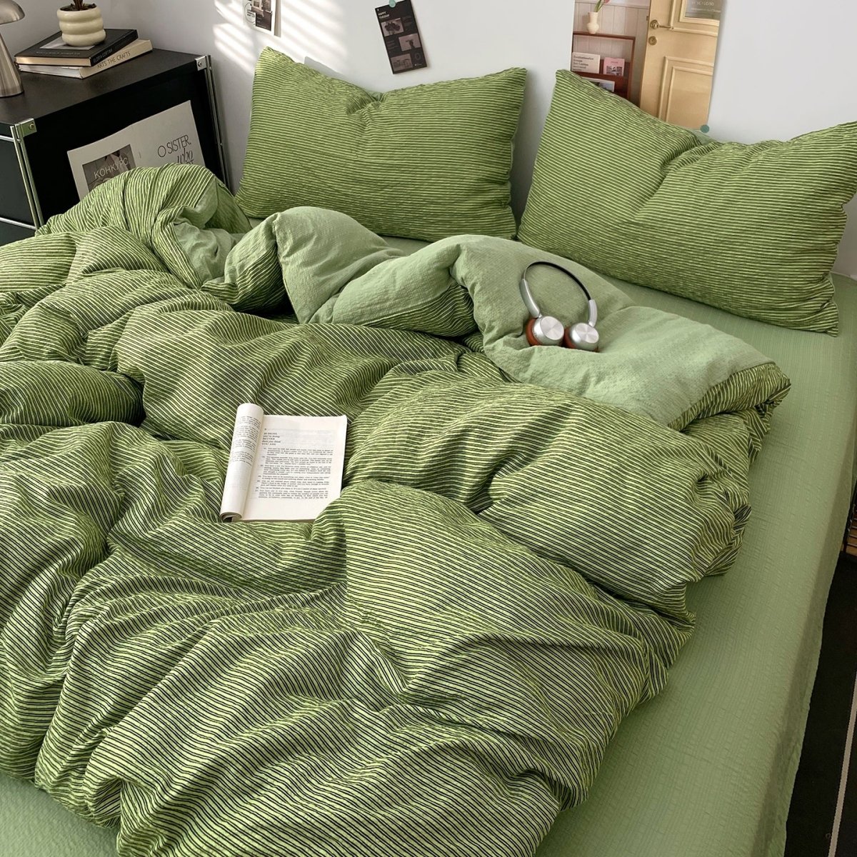 Olive Green - Cloud Weave Textured Bedding Collection - WhisperLinens