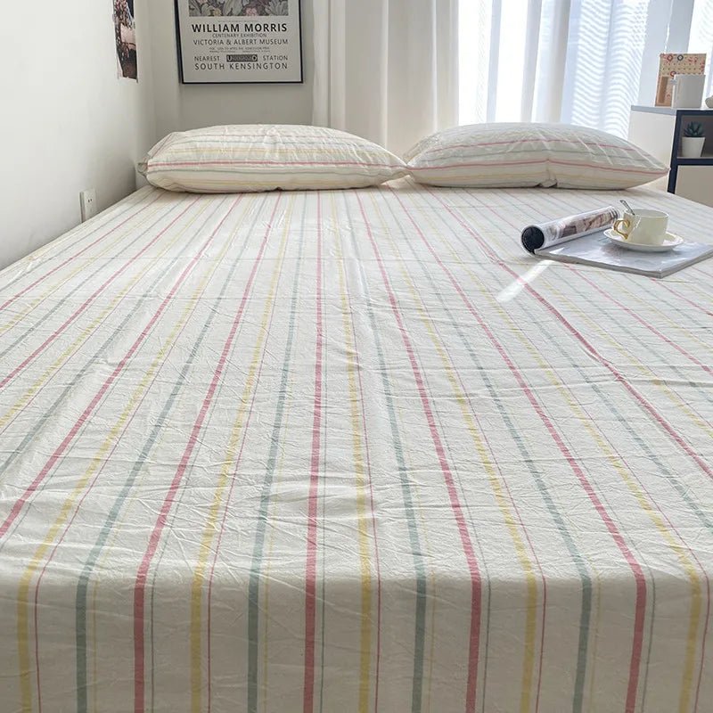 Coastal Stripe Cotton Bedding Flat Sheets - WhisperLinens