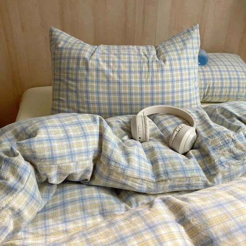 Sky Sand Plaid Cotton Duvet Cover