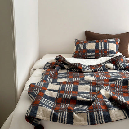 Thistle Plaid Pom-Pom Throw Blanket - Blue - WhisperLinens