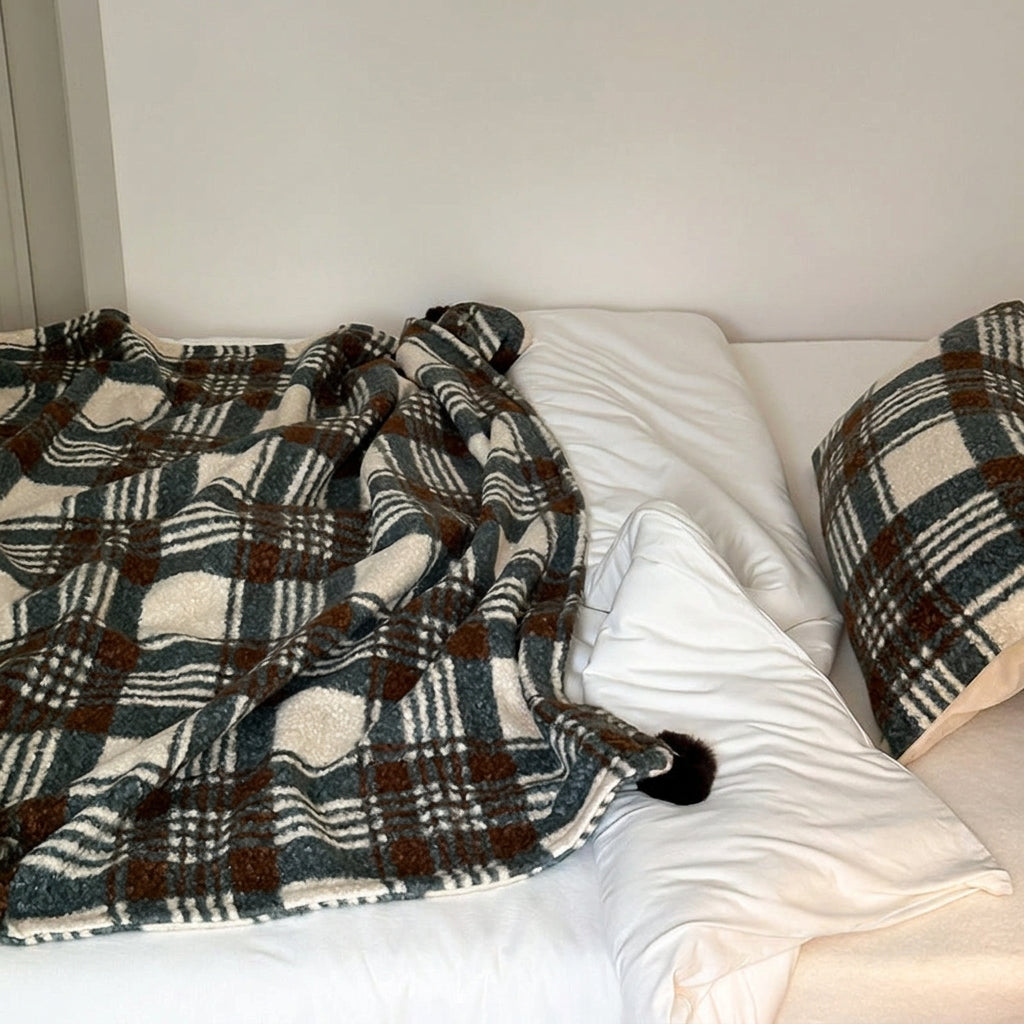 Thistle Plaid Pom-Pom Throw Blanket - Brown - WhisperLinens