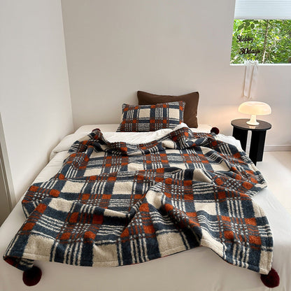 Thistle Plaid Pom-Pom Throw Blanket - Blue - WhisperLinens