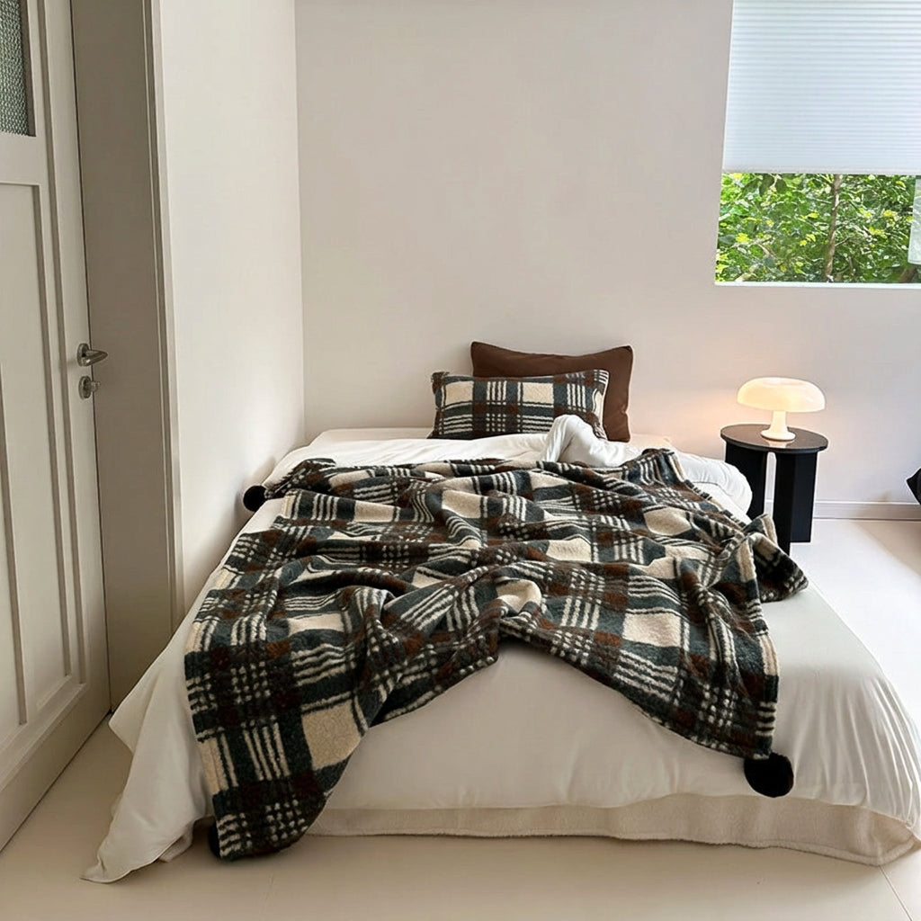 Thistle Plaid Pom-Pom Throw Blanket - Brown - WhisperLinens
