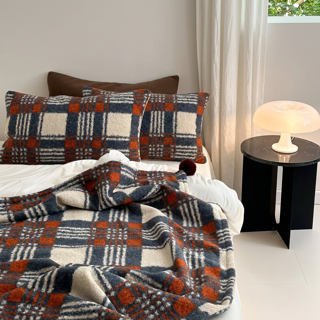 Thistle Plaid Pom-Pom Throw Blanket - Blue - WhisperLinens