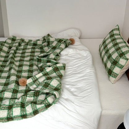 Thistle Plaid Pom-Pom Throw Blanket - Green - WhisperLinens