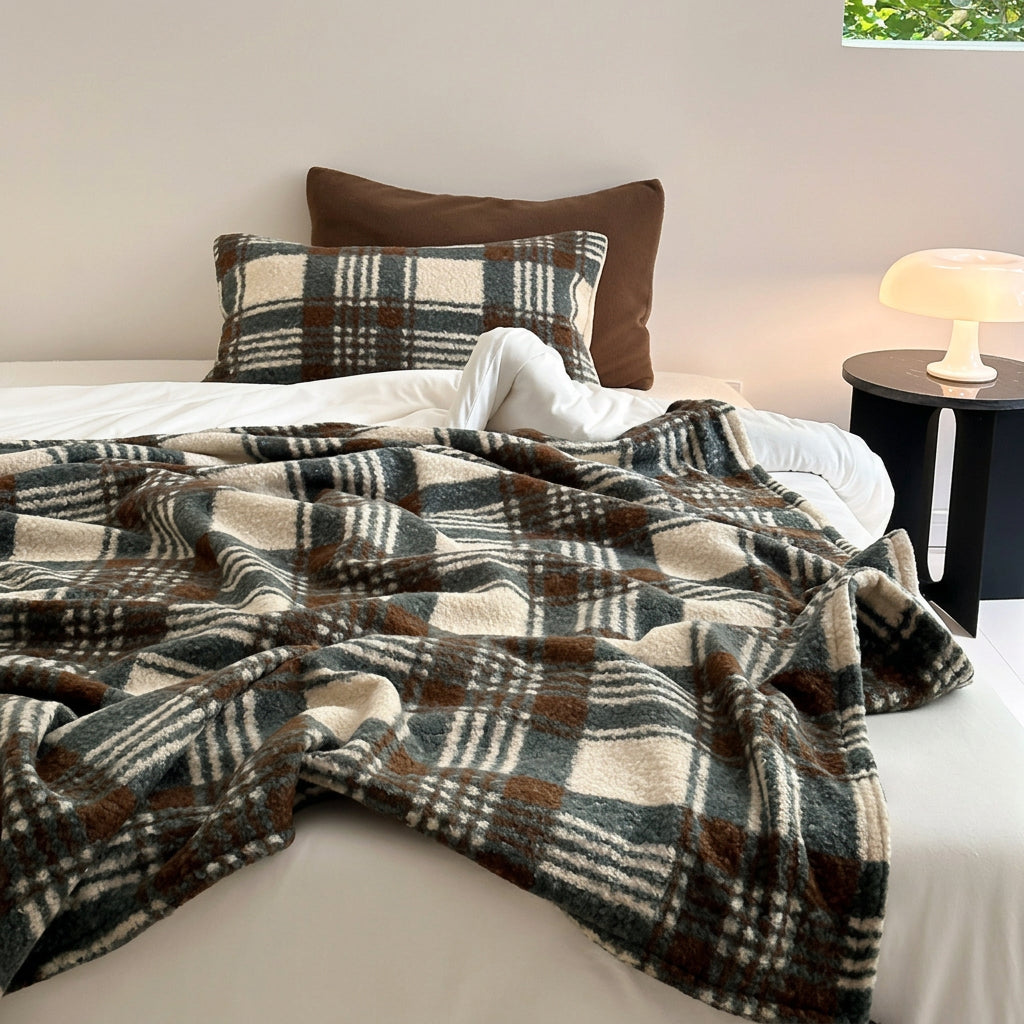 Thistle Plaid Pom-Pom Throw Blanket - Brown - WhisperLinens