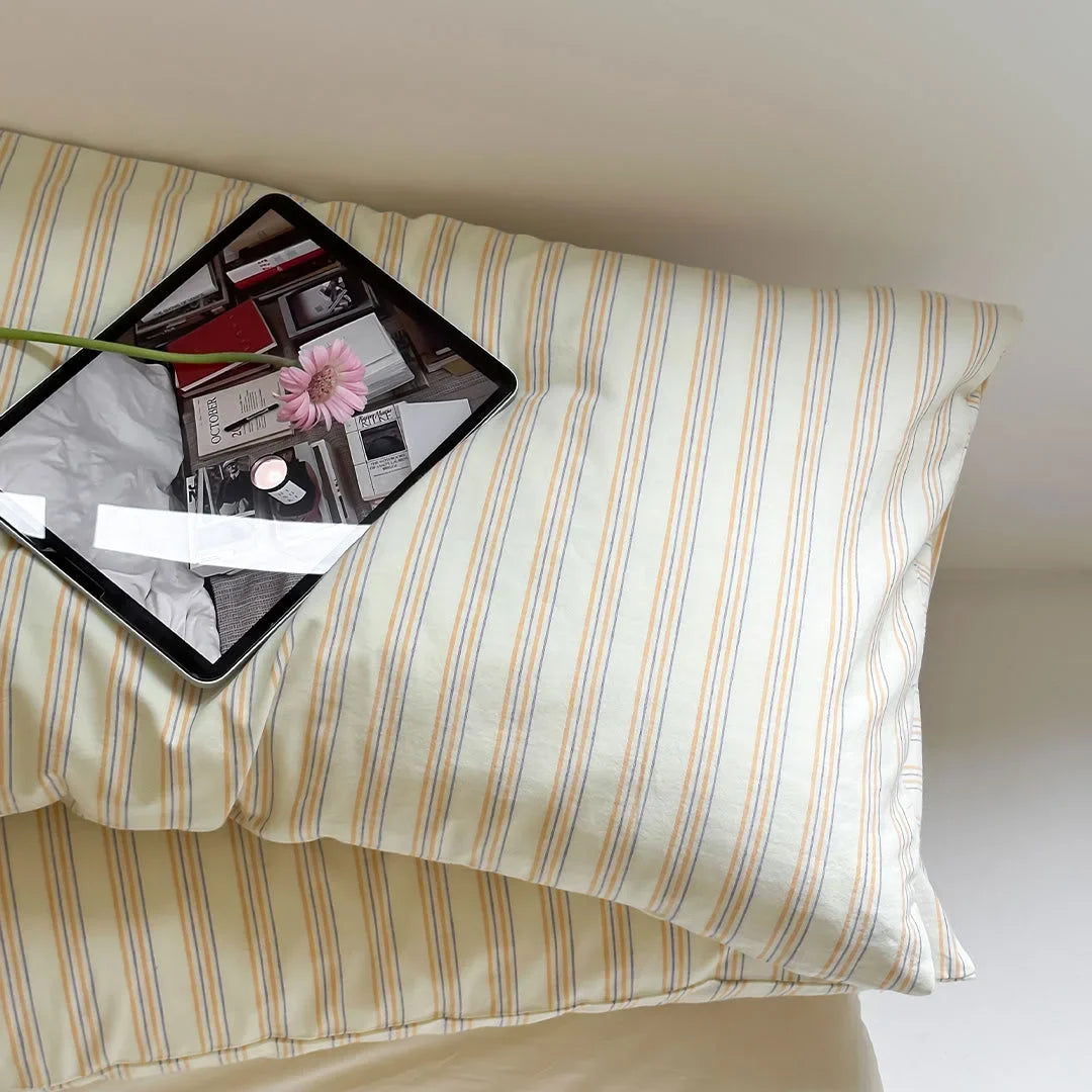 Birch Row Fine-Stripe Washed Cotton Bedding Set
