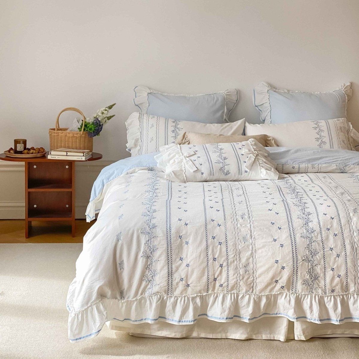 Delicate Ruffle Embroidery Bedding Set - WhisperLinens