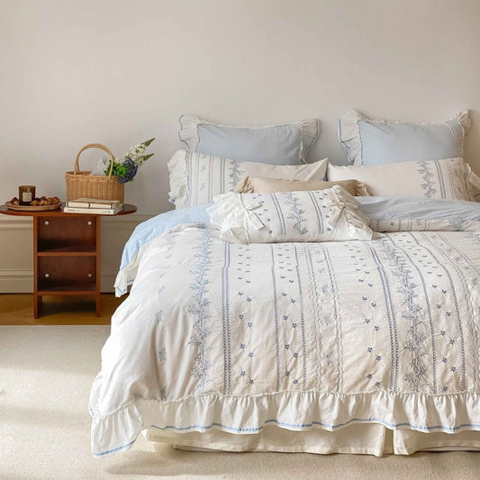 Delicate Ruffle Embroidery Bedding Set - WhisperLinens