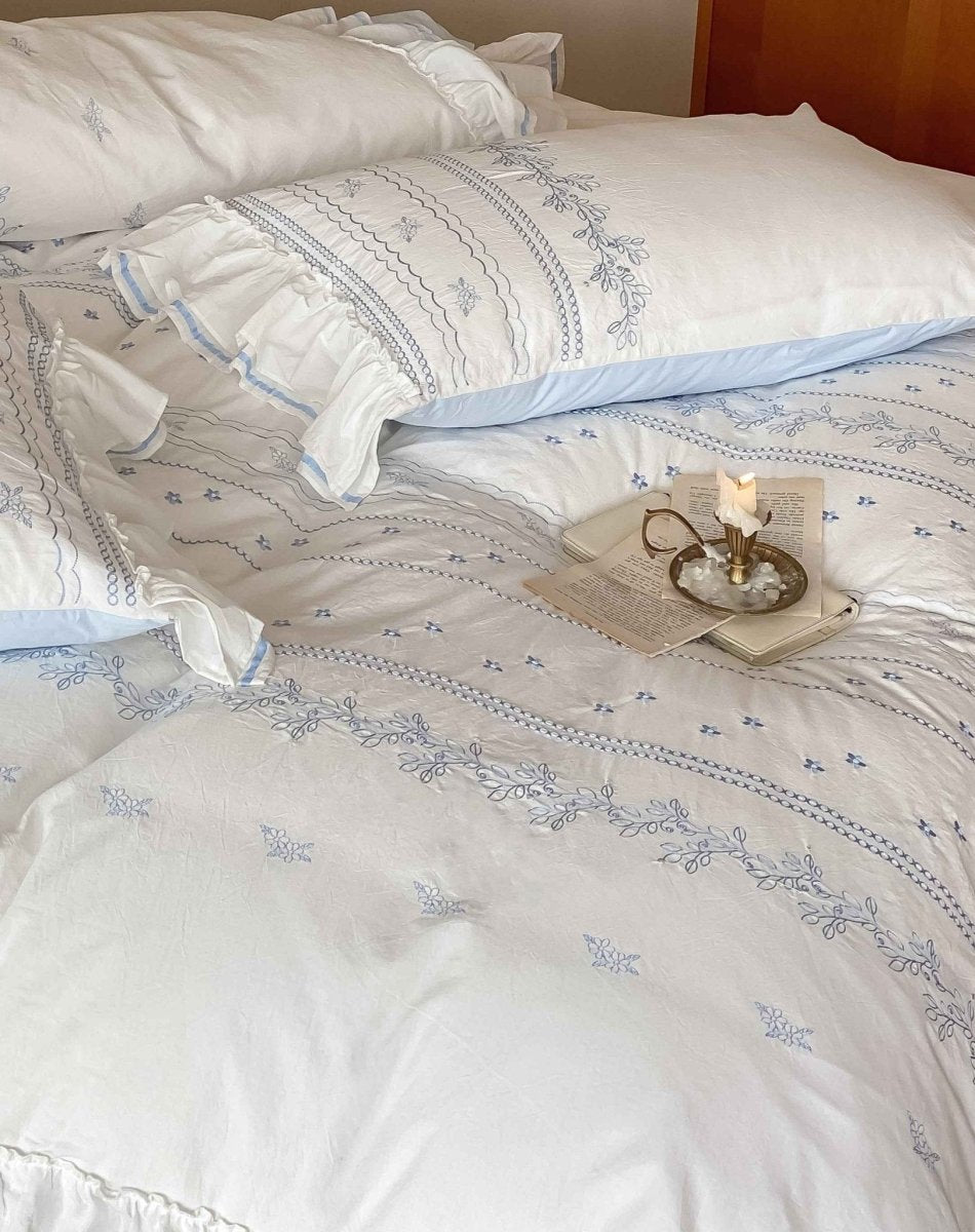 Delicate Ruffle Embroidery Bedding Set - WhisperLinens