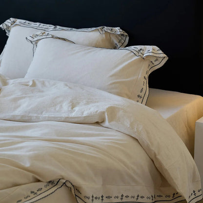 Edda Folk Cross-Stitch Embroidered Washed Cotton Bedding Set - WhisperLinens