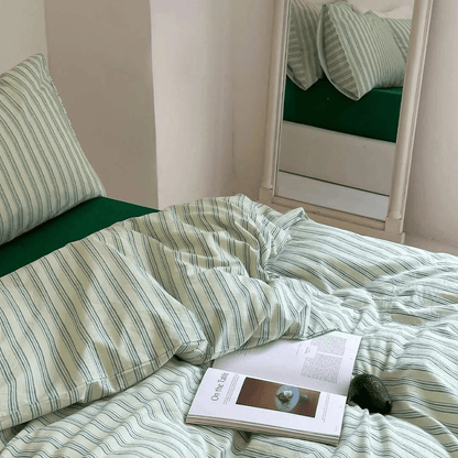 Ellery Ticking Stripe Washed Cotton Bedding Set - WhisperLinens