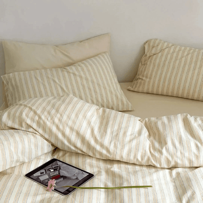 Ellery Ticking Stripe Washed Cotton Bedding Set - WhisperLinens