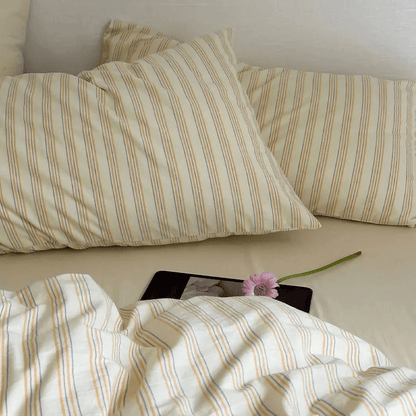 Ellery Ticking Stripe Washed Cotton Bedding Set - WhisperLinens