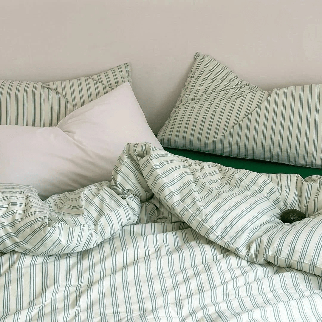Ellery Ticking Stripe Washed Cotton Bedding Set - WhisperLinens
