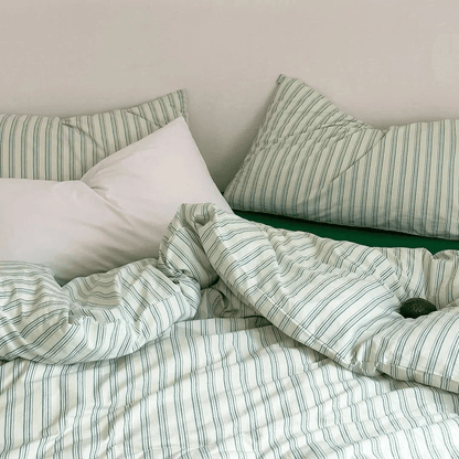 Ellery Ticking Stripe Washed Cotton Bedding Set - WhisperLinens