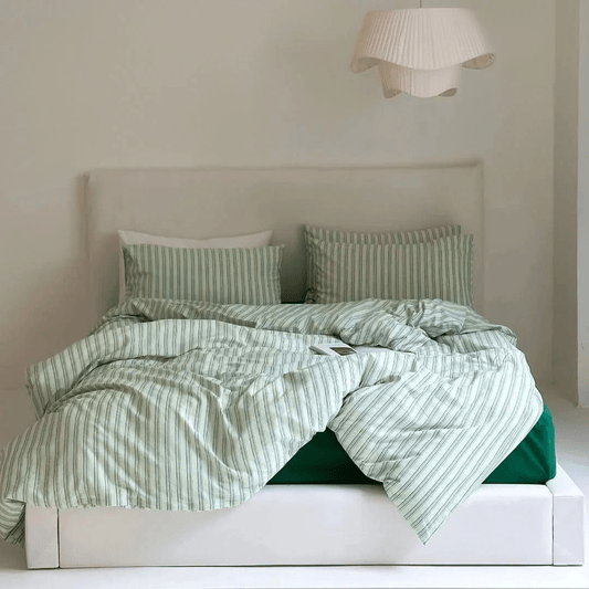 Ellery Ticking Stripe Washed Cotton Bedding Set - WhisperLinens