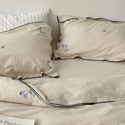 Bluebell Blueberry Embroidered Cotton Bedding Set