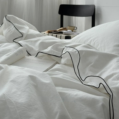 Seren Black-Trim Washed Cotton Bedding Set