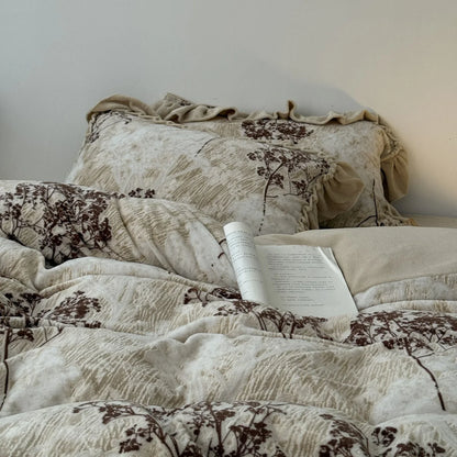 Adeline Vintage Botanical Branch Fleece Bedding Set