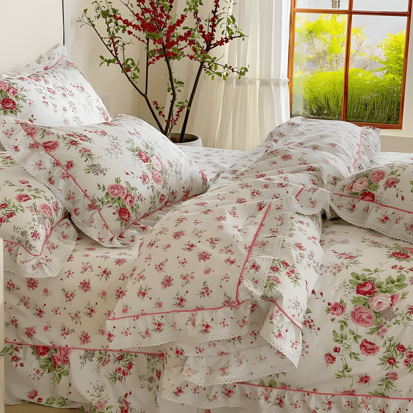 Floral Ruffled Bedding Set - WhisperLinens