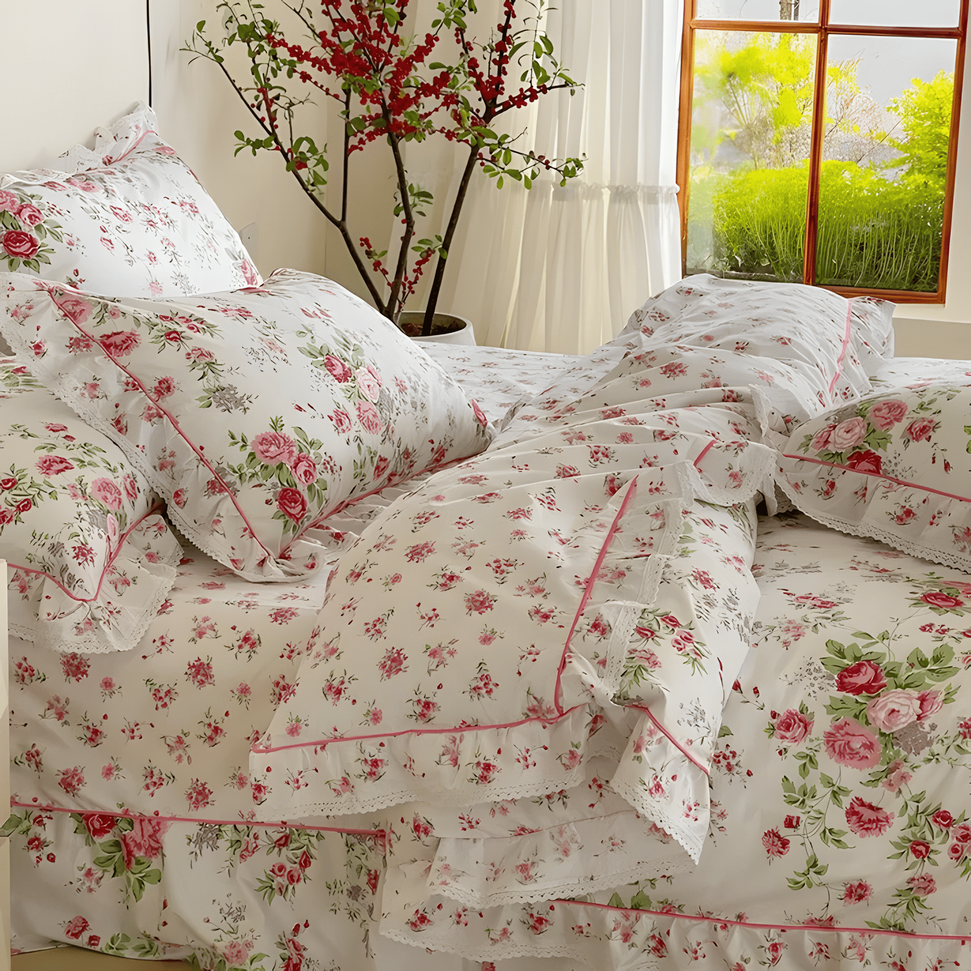 Floral Ruffled Bedding Set - WhisperLinens