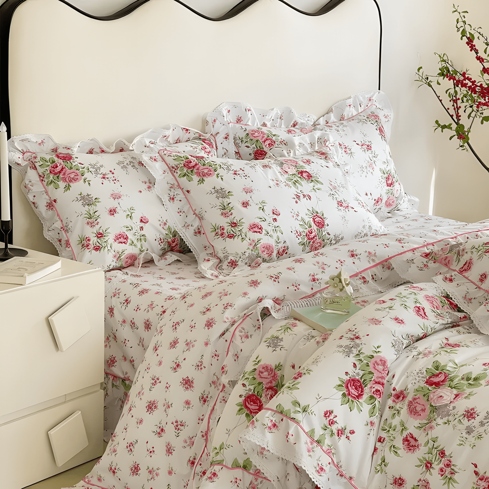 Floral Ruffled Bedding Set - WhisperLinens