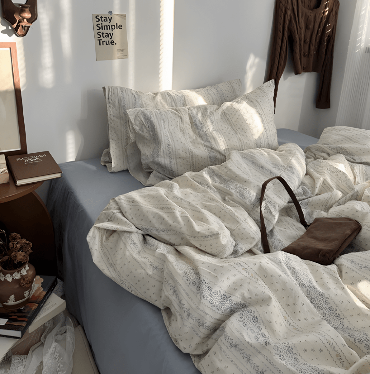 Floral Serene Stripes Bedding Set - WhisperLinens