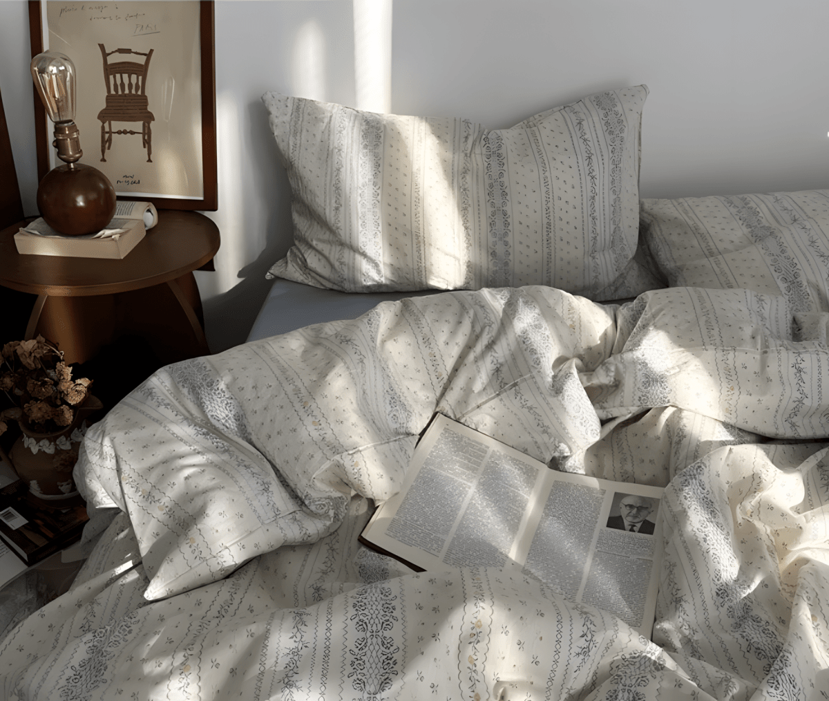 Floral Serene Stripes Bedding Set - WhisperLinens
