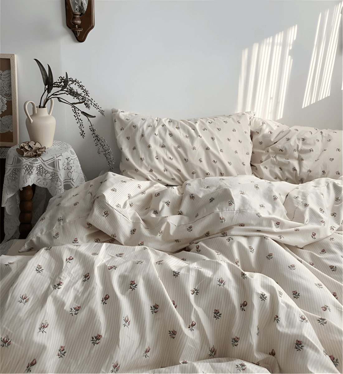 Floral Stripes Serenity Cotton Bedding Set - WhisperLinens