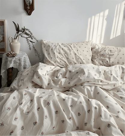 Floral Stripes Serenity Cotton Bedding Set - WhisperLinens