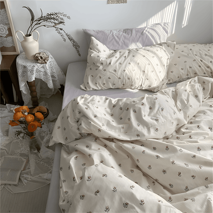 Floral Stripes Serenity Cotton Bedding Set - WhisperLinens