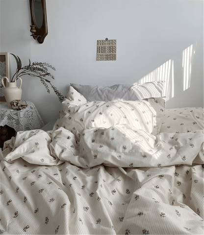 Floral Stripes Serenity Cotton Bedding Set - WhisperLinens