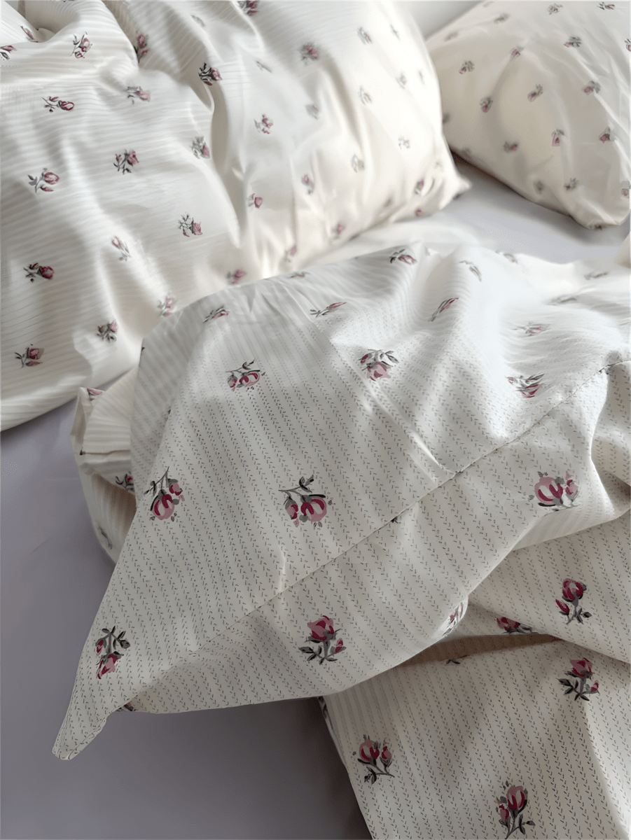 Floral Stripes Serenity Cotton Bedding Set - WhisperLinens