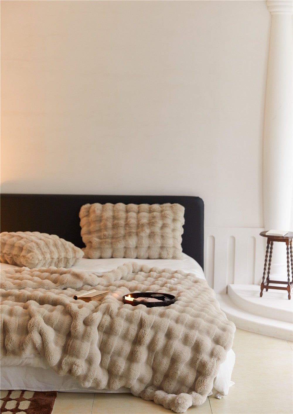 Cumulus Bubble Faux Fur Throw Blanket - Beige - WhisperLinens