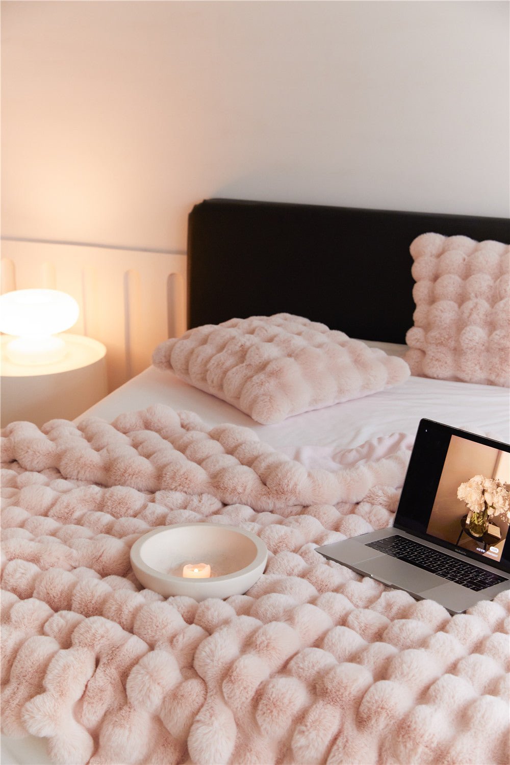 Cumulus Bubble Faux Fur Throw Blanket - Pink - WhisperLinens