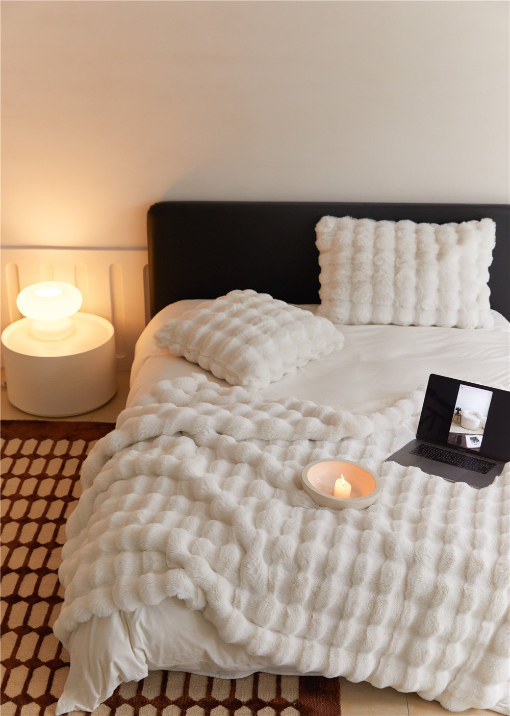 Cumulus Bubble Faux Fur Throw Blanket - White - WhisperLinens