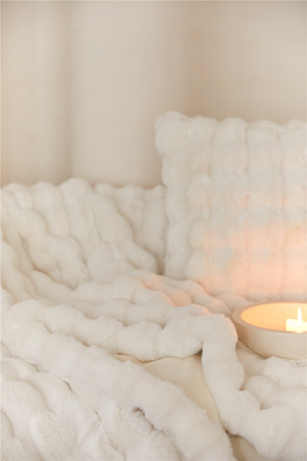 Cumulus Bubble Faux Fur Throw Blanket - White - WhisperLinens