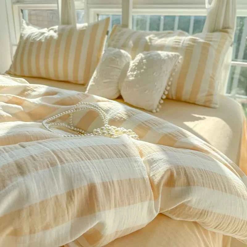Honey Beige Stripe Bedding Set
