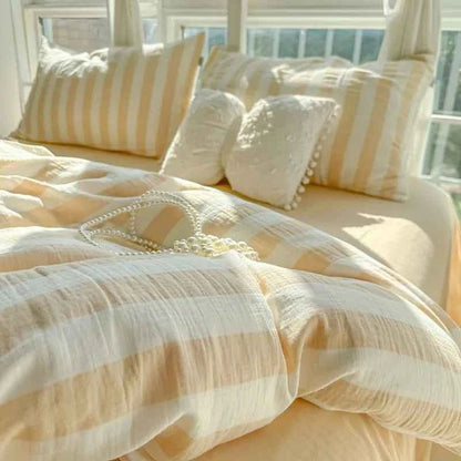 Honey Beige Stripe Bedding Set