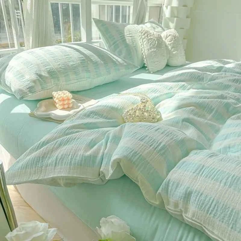 Mint Green Stripe Bedding Set