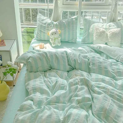 Mint Green Stripe Bedding Set
