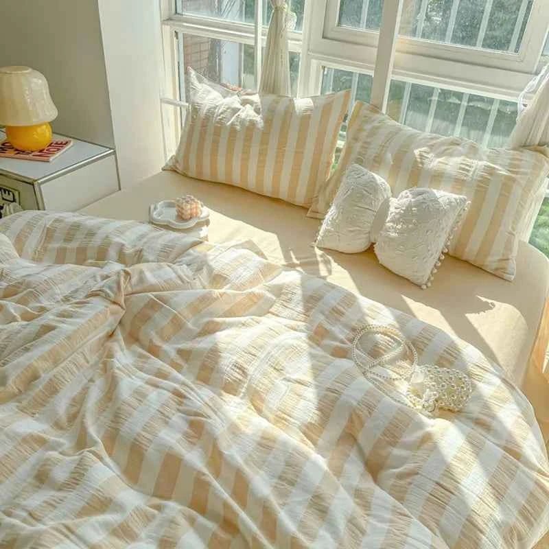 Honey Beige Stripe Bedding Set